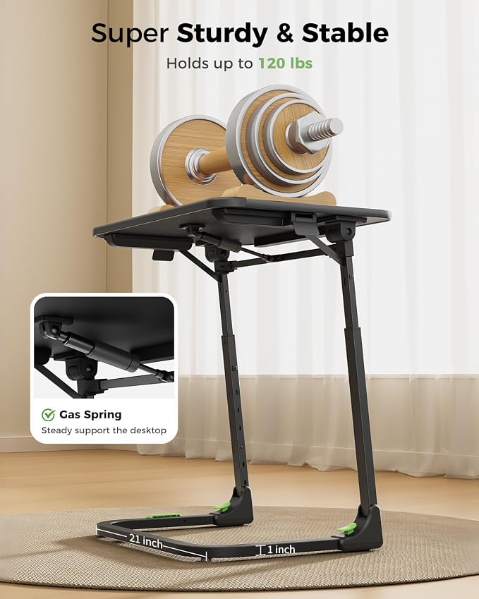 SAIJI Upgraded Small Folding Table, Height & Tilt Adjustable Sturdy TV Dinner - Image 4