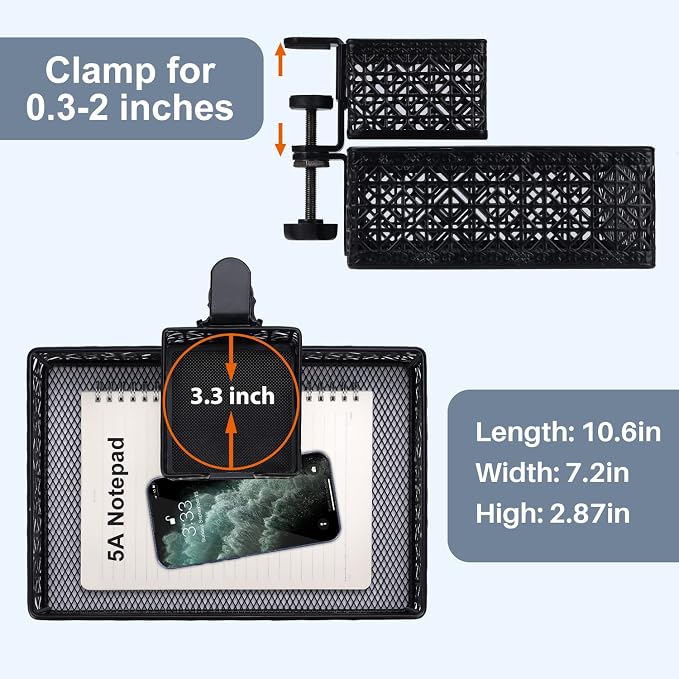 Black Modern Under Desk Drawer Organizer Clip-on Cup Holder & Phone Holder - Image 6