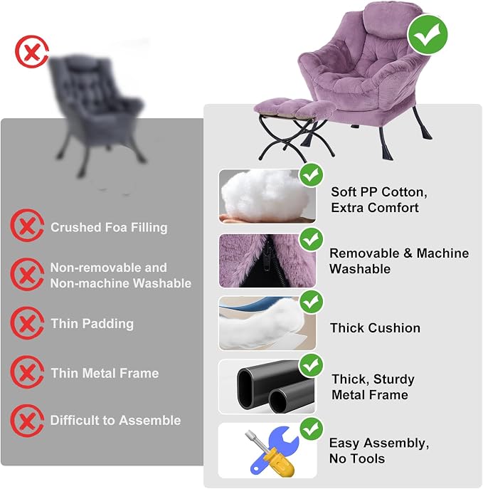 Oversized Chair with Ottoman, Modern Chair with Folding Footrest, Lounge Accent - Image 8