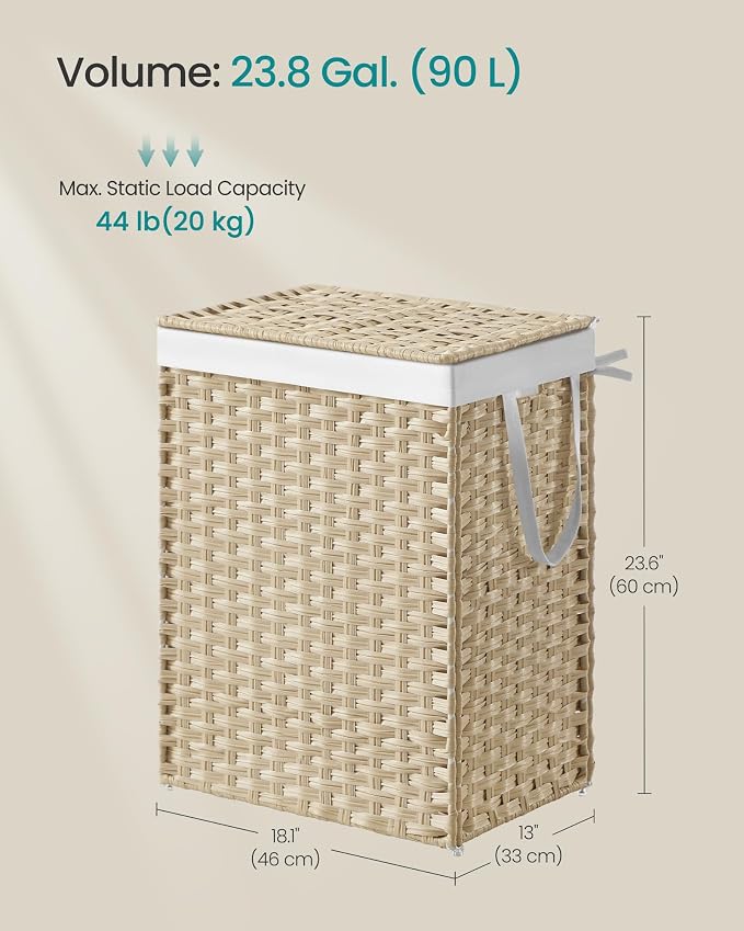 SONGMICS Laundry Hamper with Lid, 23.8 Gallon Synthetic Rattan Clothes Laundry - Field & Grace