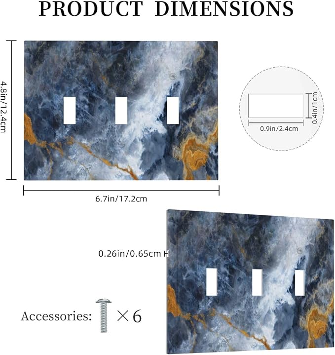 Decorative Switch Plate Covers Gold Dark Blue Gilt Haze Marble 3 Gang Light - Image 5