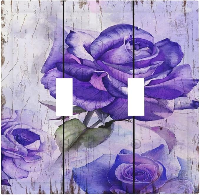 Light Switch Cover Purple Rose Flower Rustic Wood Plank 2 Gang Wall Plate by Spshian