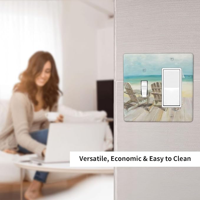 Light Switch Cover Beach Beach Chair Seascape Blue Ocean 2 Gang Toggle Rocker - Image 6