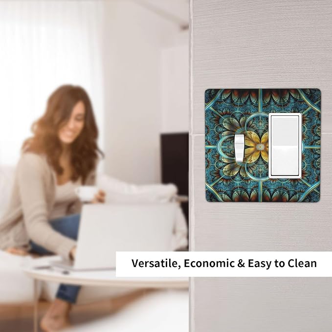 Light Switch Cover Boho Fractal Mandala 2 Gang Toggle Rocker Combo Wall Plates - Image 6