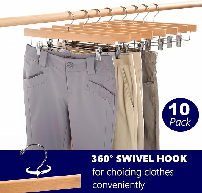 Amber Home 10 Pack Natural Wooden Pants Hangers - Image 4