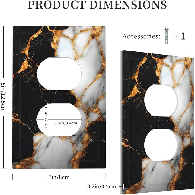 Outlet Covers Black Gold Marble Decorative 1 Gang Duplex Light Switch Cover - Image 5