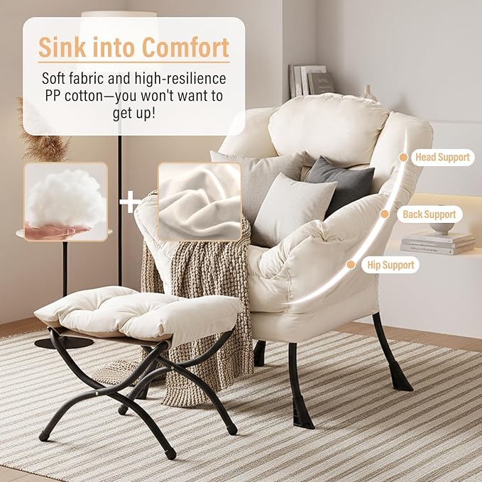 Lazy Chair with Ottoman, Modern Chair with Folding Footrest, Lounge Accent Chair - Image 8
