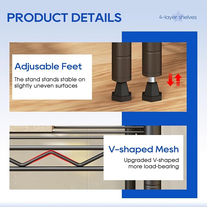 4-Tier Storage Shelves 35.4" L x 13.3" W x 53.7" H Metal Garage Shelves - Image 4
