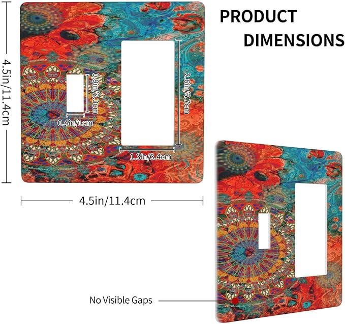 Abstract Ombre Colorful Indian Mandala 2 Gang Light Switch Covers Single Toggle - Image 4