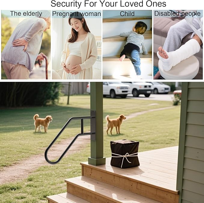 Handrails for Outdoor Steps, U-Shaped Stair Railing Indoor, 1-3 Step Porch&Deck - Image 6