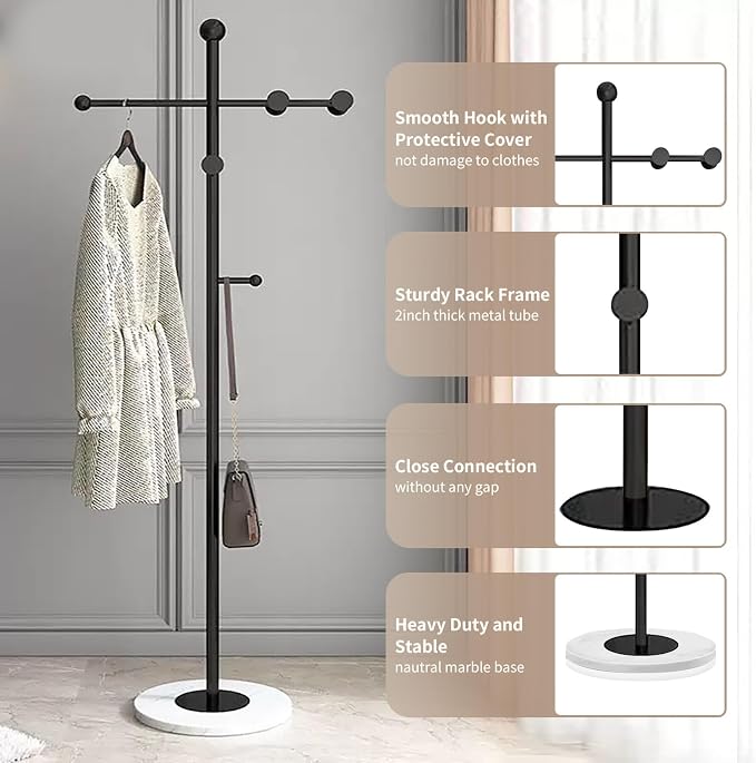Modern Metal Coat Rack Stand, Heavy Duty T-shaped Coat Rack Freestanding - Image 2