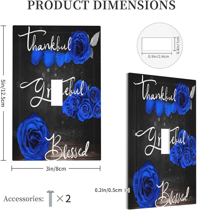 Light Switch Cover Blue Rose Thankful Grateful Blessed 1 Gang Wall Plate Cover - Image 5