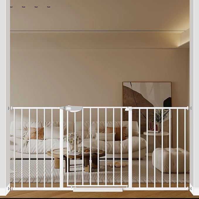 WAOWAO Triple Lock 49.21-66.54" Baby Gate Extra Wide Pressure Mounted Walk by WAOWAOBABYSAFETYPRODUCTS