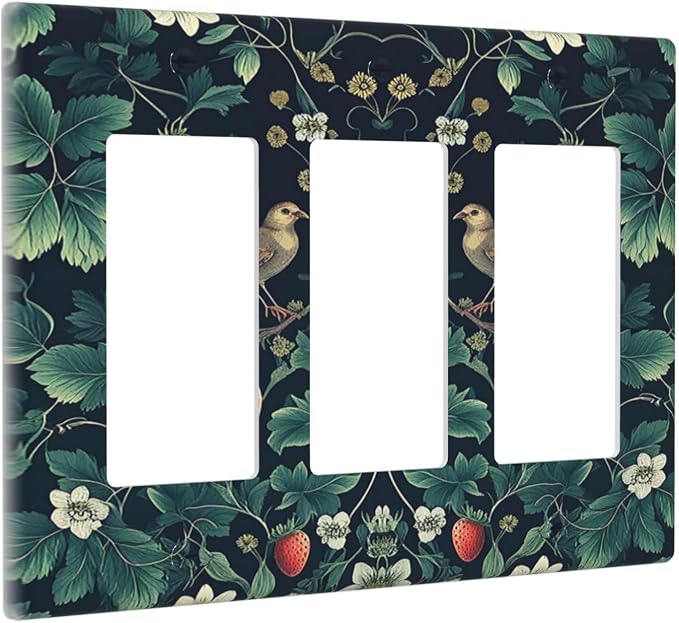 Light Switch Covers Strawberry Birds Flowers Plant Morris Floral 3 Gang Rocker - Image 2