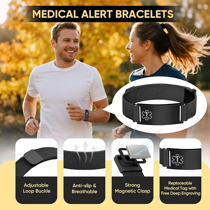 VNOX Medical Alert Id Bracelet for Men Women, Custom Engraving Adjustable - Image 5