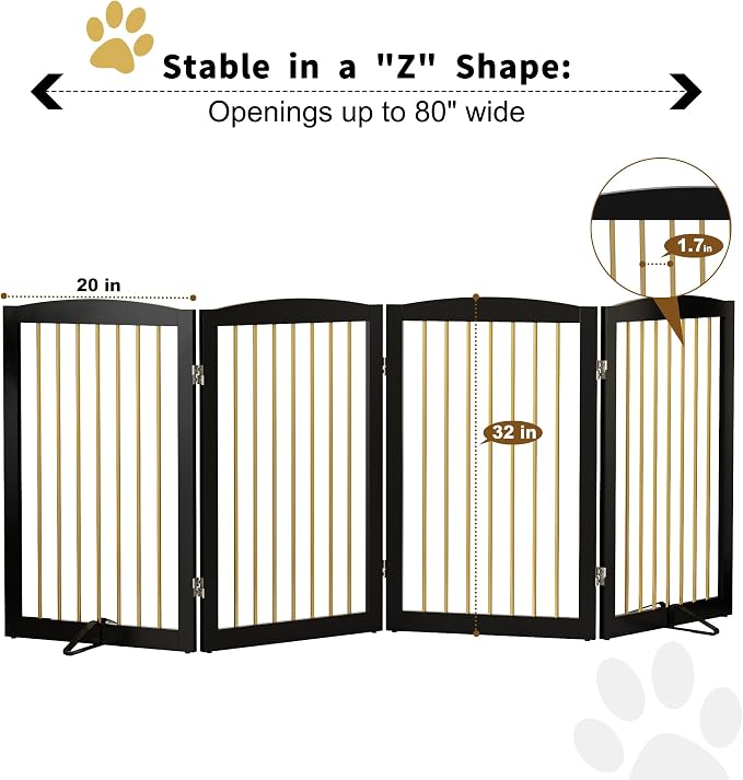 Freestanding Pet Gate for Dogs, Indoor Wooden Dog Gate for House, Foldable Dog - Image 6