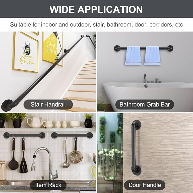4FT Industrial Stair Railing Wall Mount Staircase Handrail φ1.3 Pipe Hand Rail - Image 3