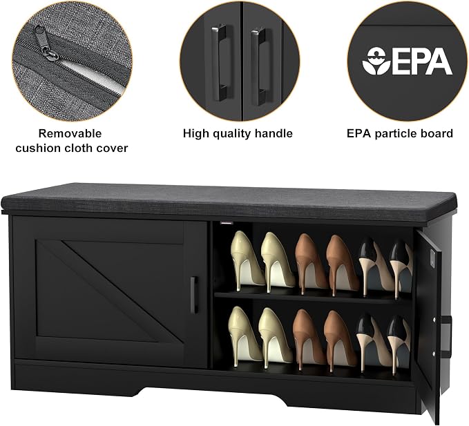 2-Tier Storage Bench, 39.4" Wide Shoe Bench - Image 4