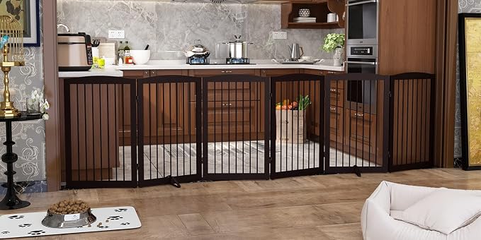 Freestanding Pet Gate for Dogs, Indoor Wooden Foldable Dog Gate for House by PUPETPO