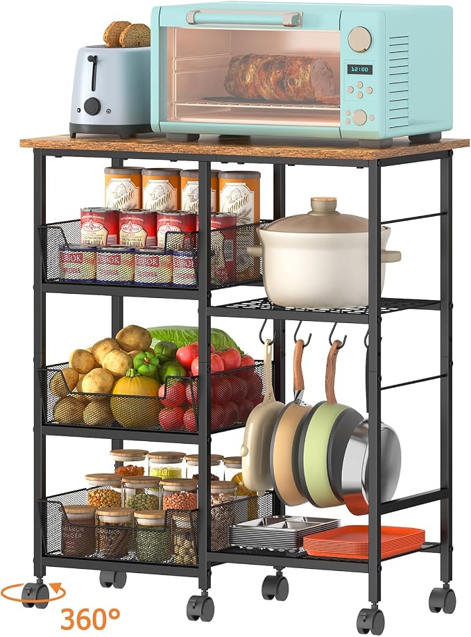 Rolling Kitchen Storage Microwave Cart, Kitchen Island - Image 8