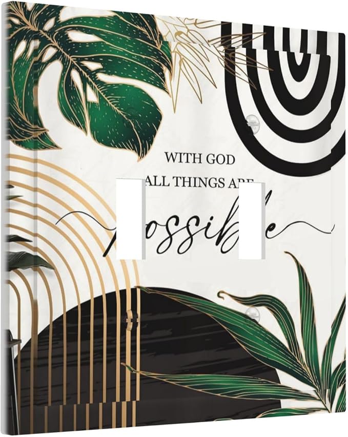 Boho Abstract Tropical Green Palm Leaf Mid Century Decorative Switch Plates 2 - Image 2