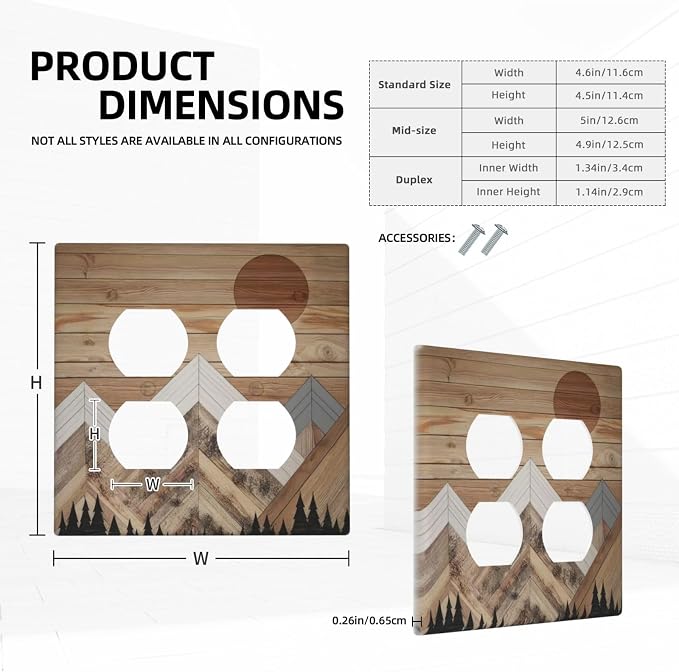 Wooden Planks Mosaic Snow Mountain Sun Outlet Covers 2 Gang Double Duplex - Image 5