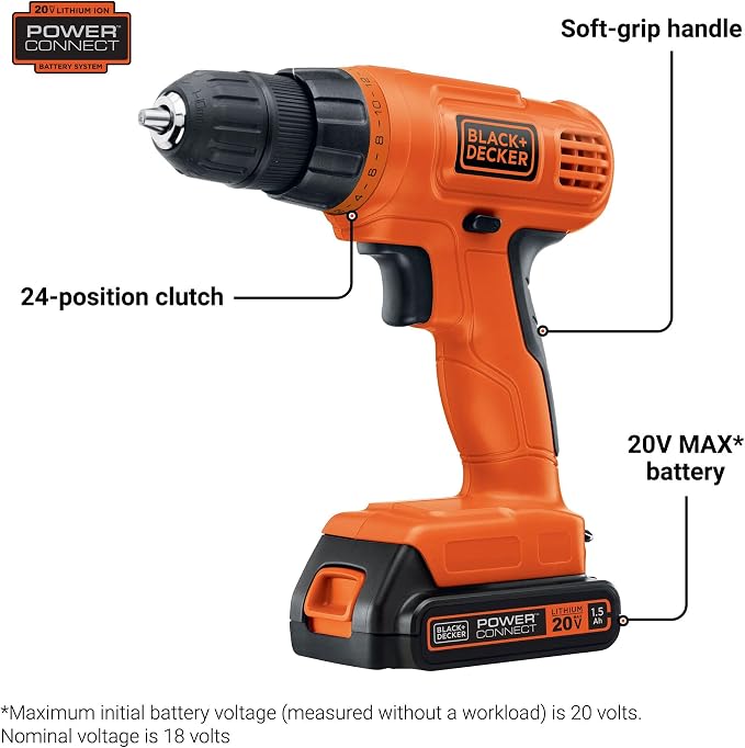 BLACK+DECKER 20V MAX POWERCONNECT Power Drill Cordless Drill Driver Electric - Image 2