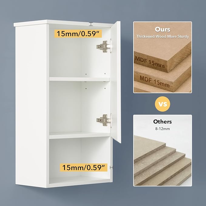 Bathroom Wall Cabinet with Single Door, Soft-Close Hinges, 15x27 inch Wooden - Image 6