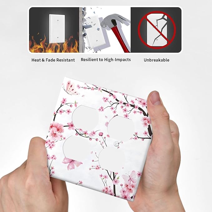 Cherry Floral Watercolor Pink Flowers Butterfly Outlet Covers 2 Gang Double - Image 6