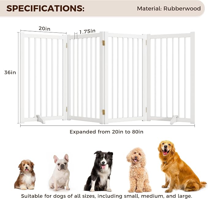 36" H Freestanding Pet Gate, Solid Wood Foldable Dog Gate - Image 4