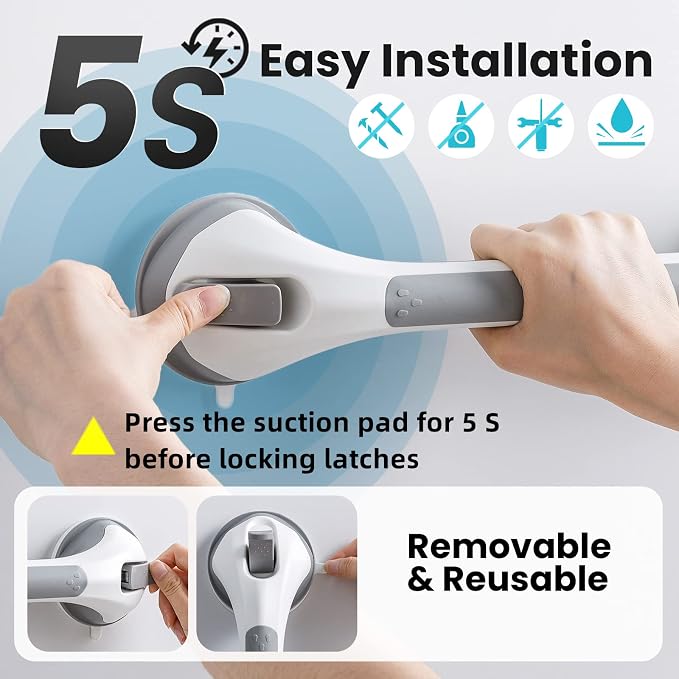 TAILI Grab Bars for Bathtubs and Showers 2 Pack Suction Grab Bar, Heavy Duty - Image 4