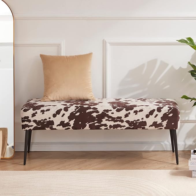 DUHOME Velvet Bench Ottoman, Upholstered Bedroom Benches Cow Print End of Bed - Image 4