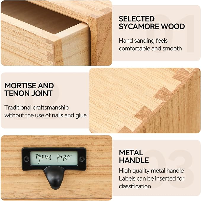 Kirigen Natural Wood Desktop Storage Cabinet -Shallow Type Drawers - Image 3