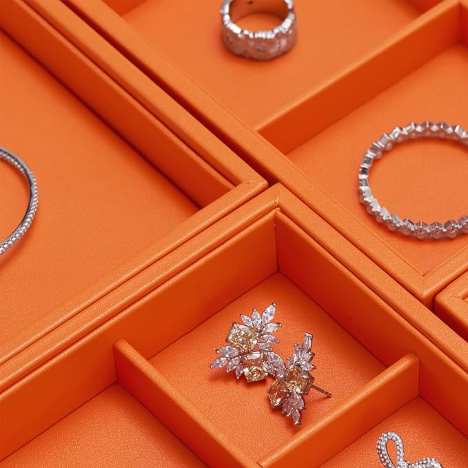 Oirlv Luxury Orange Leather Jewelry Tray Stackable Flat Jewelry Drawer - Image 6