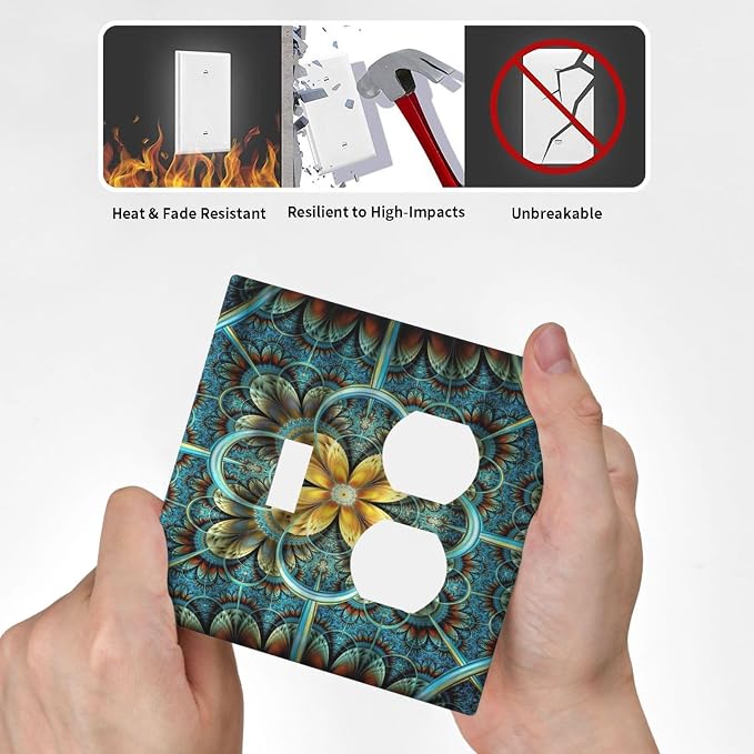Decorative Light Switch Cover Plate Boho Fractal Mandala Bohemia 2 Gang Outlet - Image 6