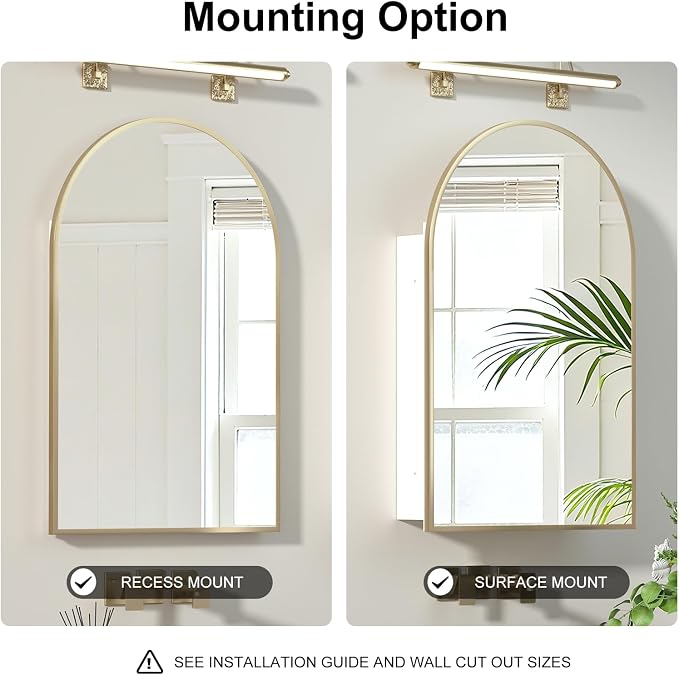 Recessed Medicine Cabinet for Bathroom, Brushed Gold Arched Medicine Cabinet - Image 4