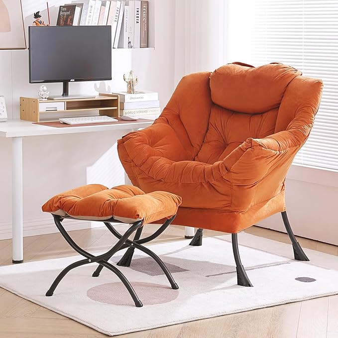 Lazy Chair with Ottoman, Modern Chair with Folding Footrest, Lounge Accent Chair by Furlide