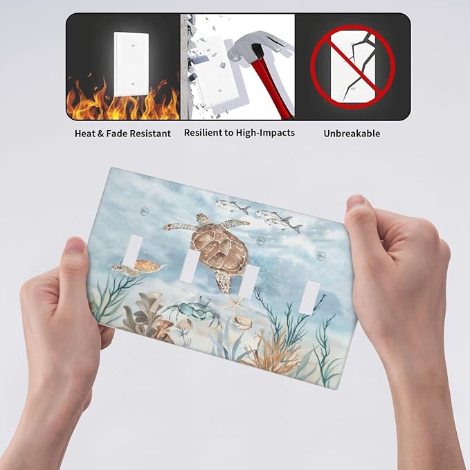 Light Switch Covers Sea Turtle Coral Reef Nauticaltheme Quad Toggle Electrical - Image 6