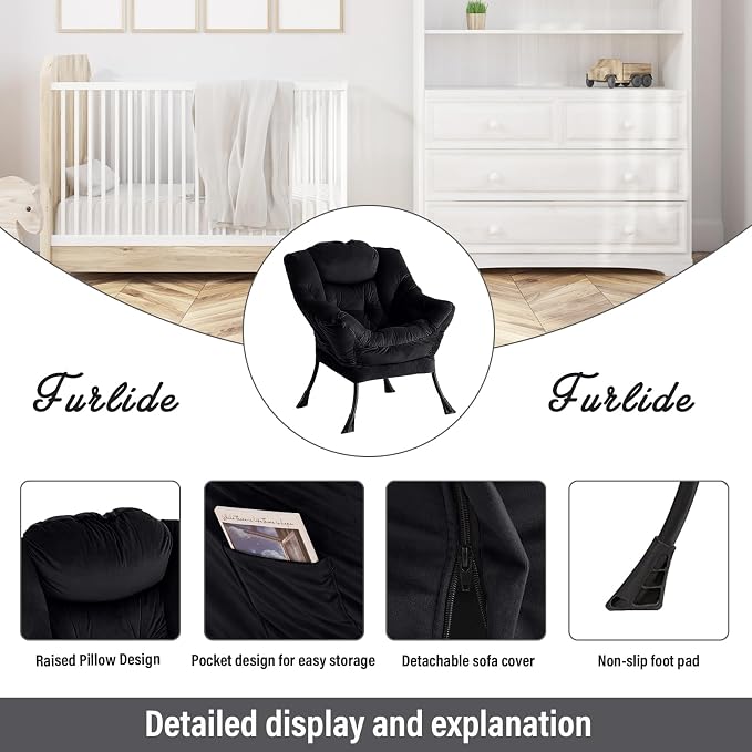 Lazy Chair with Ottoman, Modern Chair with Folding Footrest, Lounge Accent Chair - Image 5