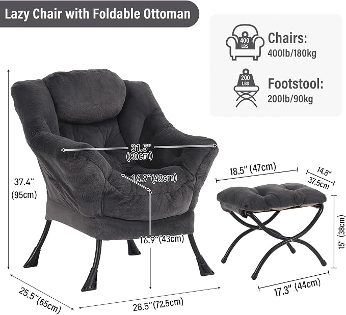 Oversized Chair with Ottoman, Modern Reading Chair, Lounge Accent Chair with - Image 2