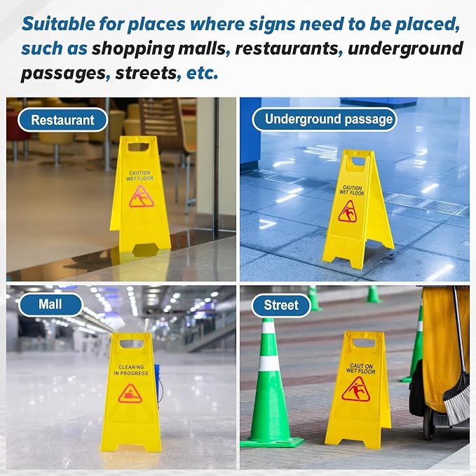 2 Pack 17.5 Inch Blank Floor Sign Yellow A-frame Foldable Caution Sign Write-On - Image 6