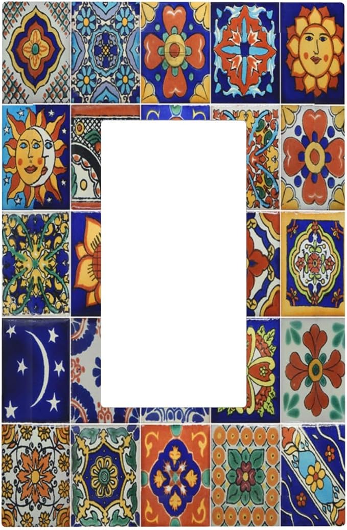 Decorative Outlet Covers Mid Century Talavera Shaped Tiles 1 Gang Single Rocker by LightSwitchCover