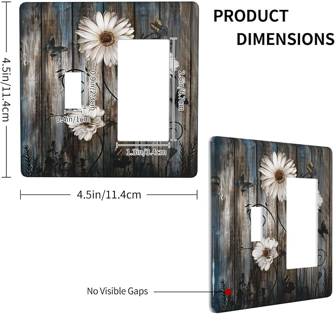 Rustic Wood Background Floral Butterfly Daisy Outlet Covers 1 Toggle 1 Rocker - Image 4