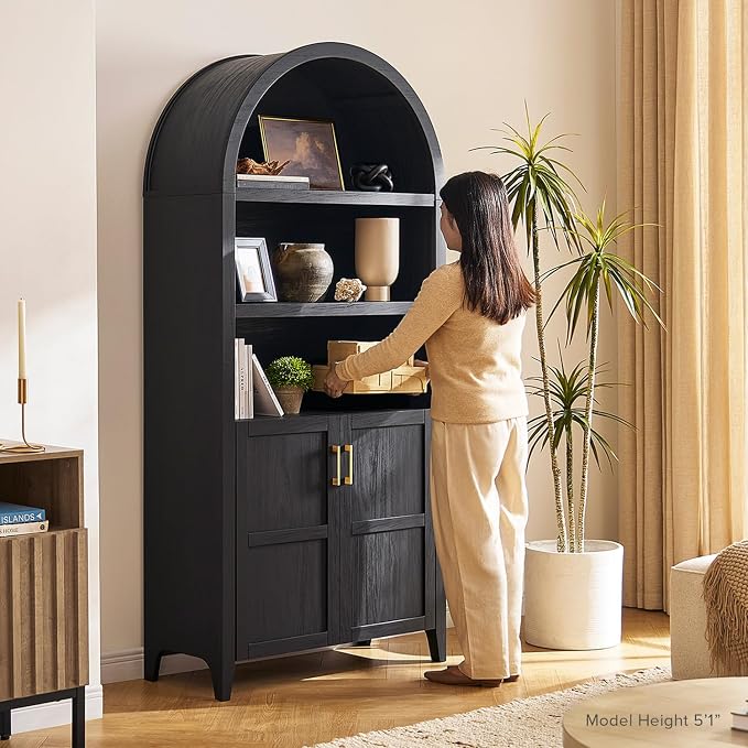 mopio Lauren 77.4" Tall Arched Cabinet, 5-Tier Arched Bookcase - Image 7