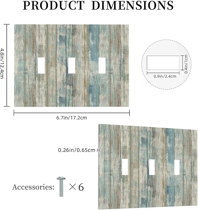 Tea Vintage Wood Plank Distressed Grain Rustic Shiplap Board 3 Gang Light - Image 5