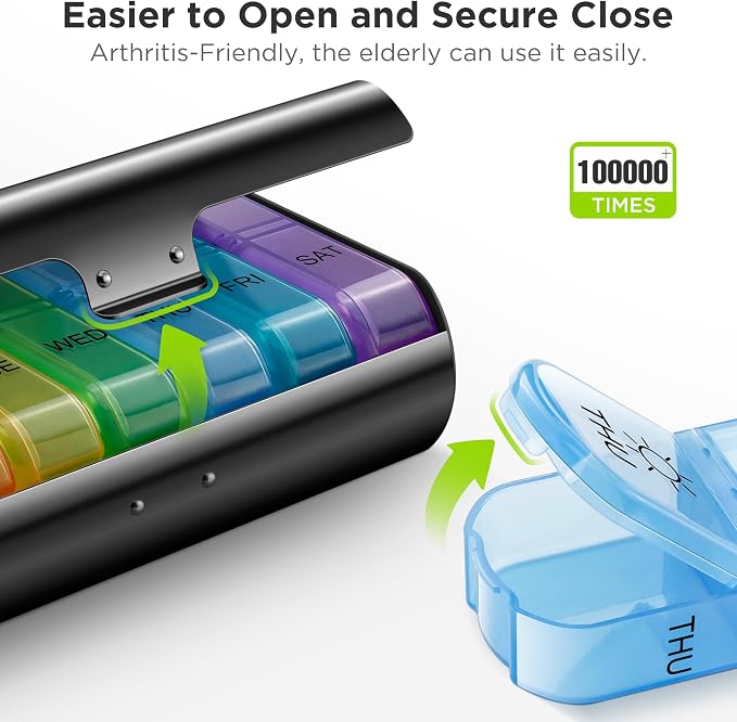 Zannaki Metal XL Weekly Pill Organizer 2 Times a Day, Large Travel Daily Pill - Image 3