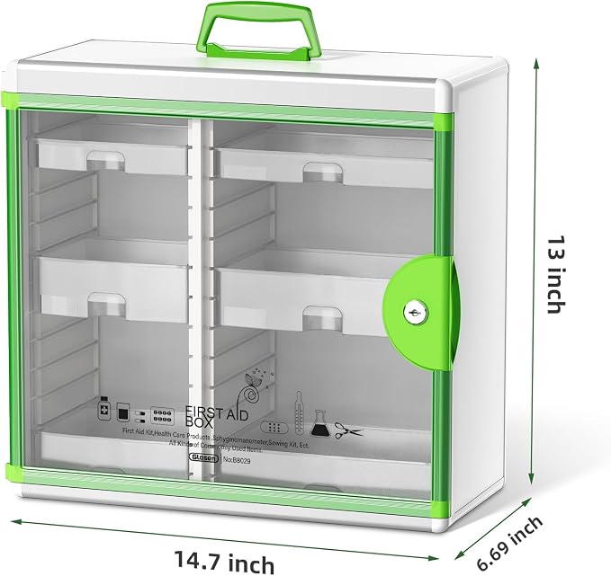 Glosen Medicine Cabinet with Key Wall Mounted Medication Lock Box 【 Green 15x - Image 2