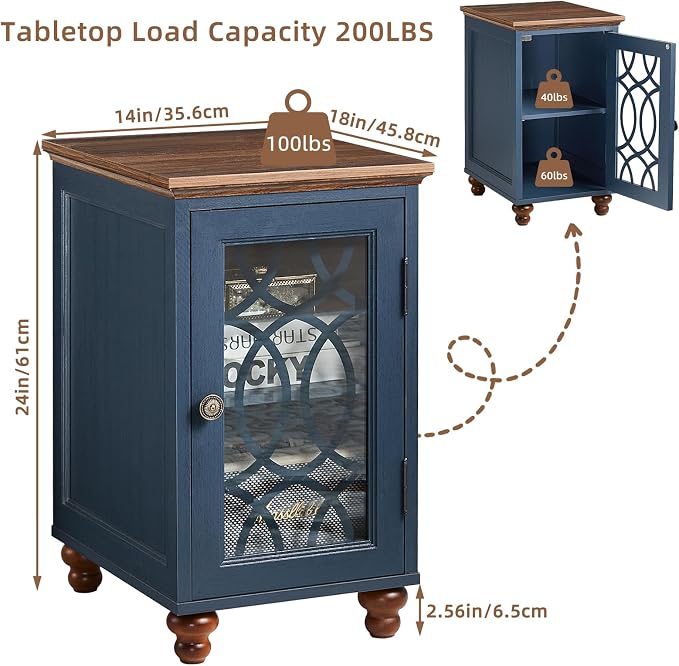 Narrow Side Table with Glass Door, 18 x 14'' Night Stand with Adjustable Shelf - Image 2