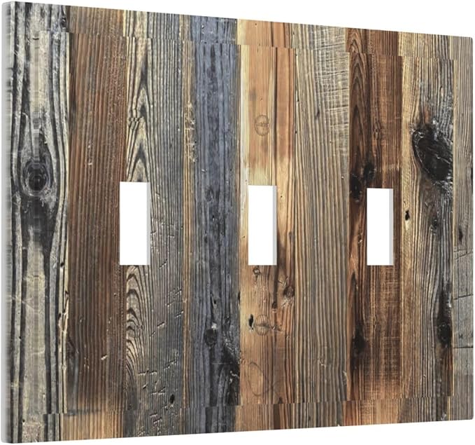 Barn Brown Wood Rustic Weathered Wood Print Decorative Switch Plates 3 Gang - Image 2
