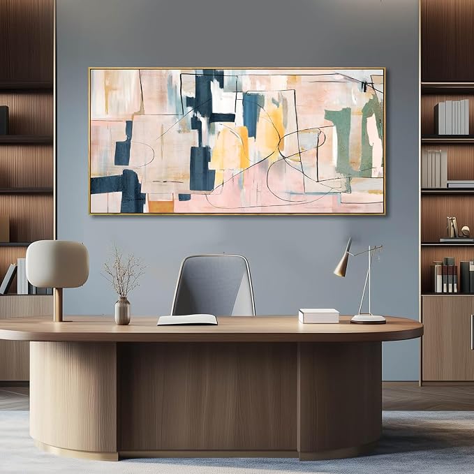 Artexist Pink Abstract Canvas Wall Art 24"x48" Office Decor Framed Wall Decor - Image 4